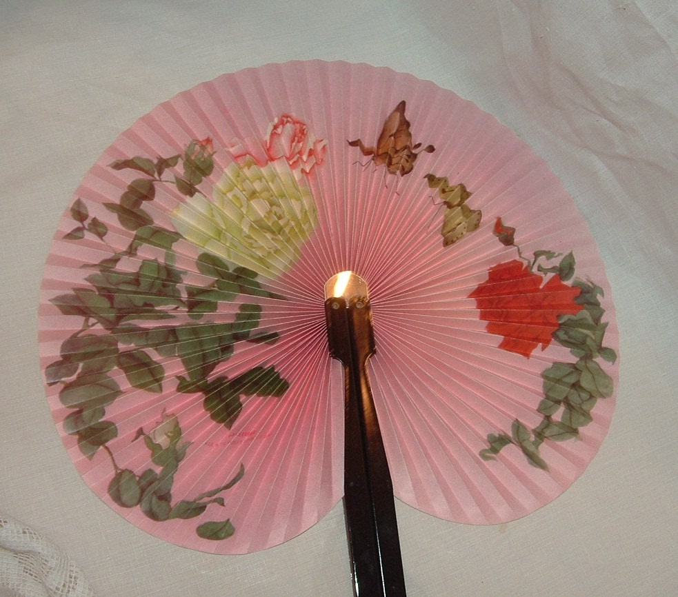 Pink Paper Fold Up Hand Held Fan with by Alabamafarmgirl on Etsy