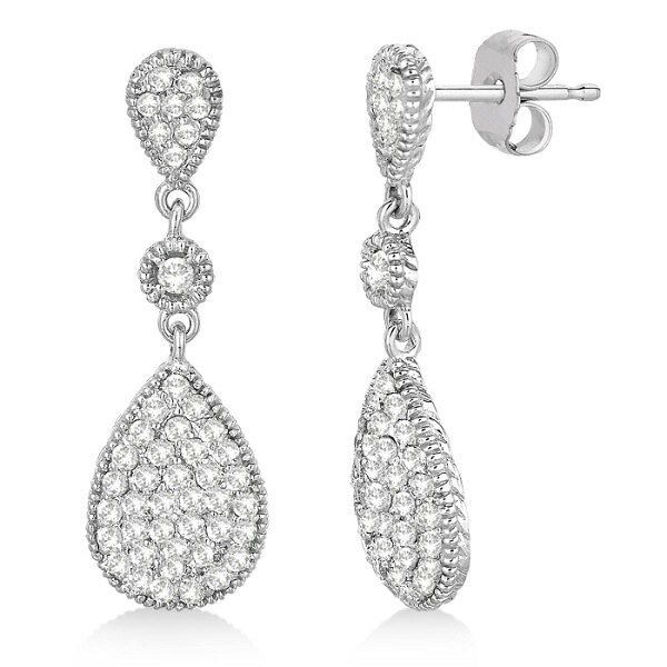 0.65ct Antique Teardrop Dangling Drop Diamond Earrings by Allurez