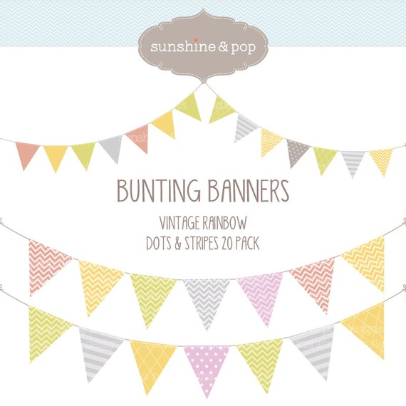 INSTANT DOWNLOAD - 20 Vintage Bunting Banner Digital Clip Art - for scrapbooking, cards, stationary, invitations, and all paper crafts Il_570xn