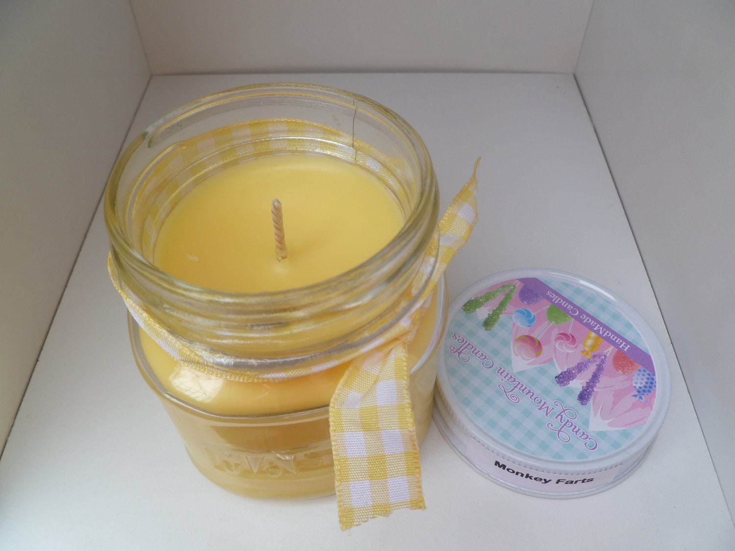 Monkey Farts 8 oz. Mason Jar Soy Blend Candle Highly Scented Fruity Scents Banana Grapefruit Kiwi Bubblegum Strawberry