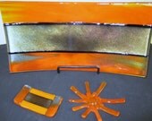 Orange, Black and Gold Fused Glass Sushi Set - JanuaryMayDesigns