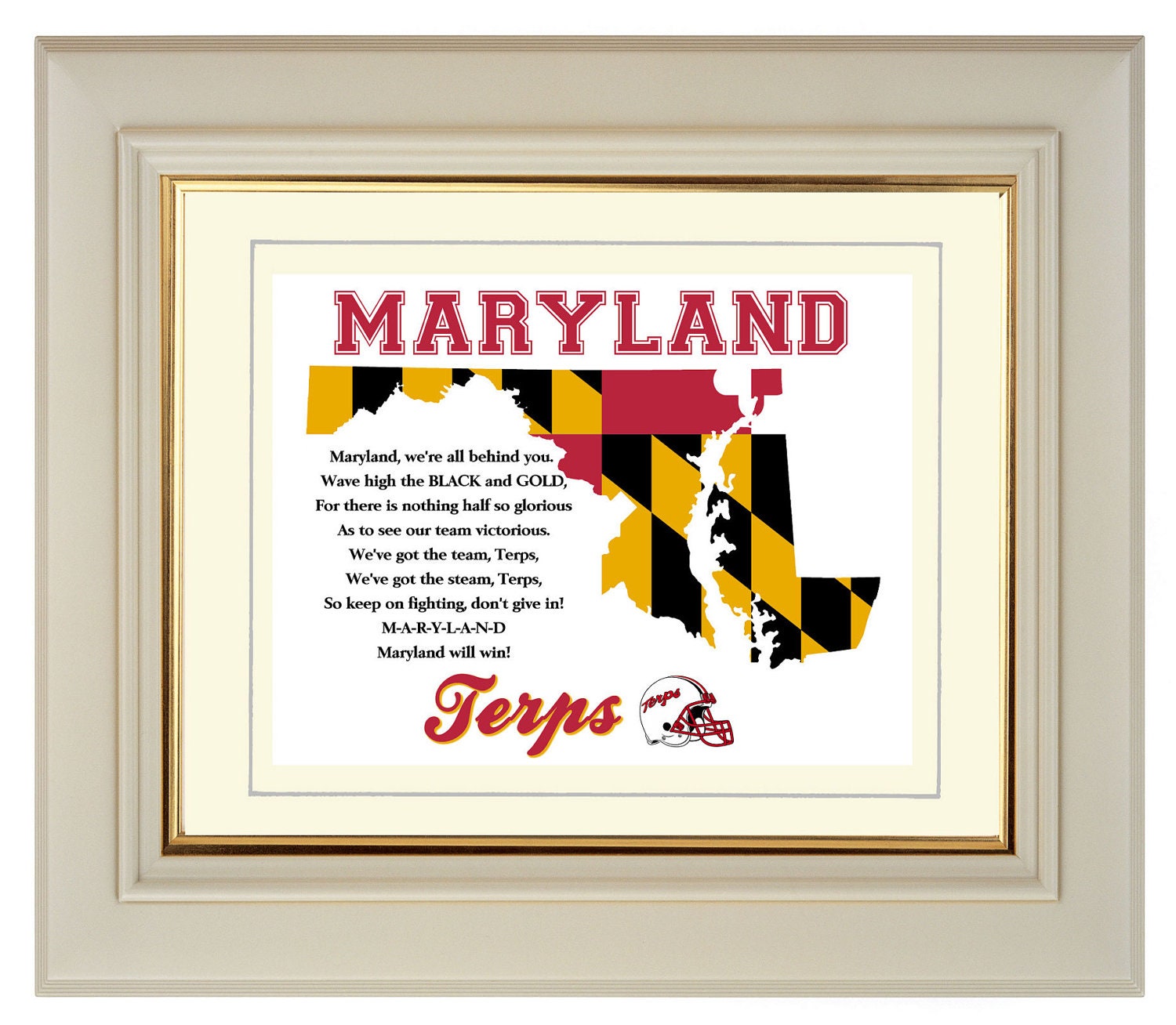 Maryland Terrapins Terps Football Art Print State Map Sports Fight Song 8x10