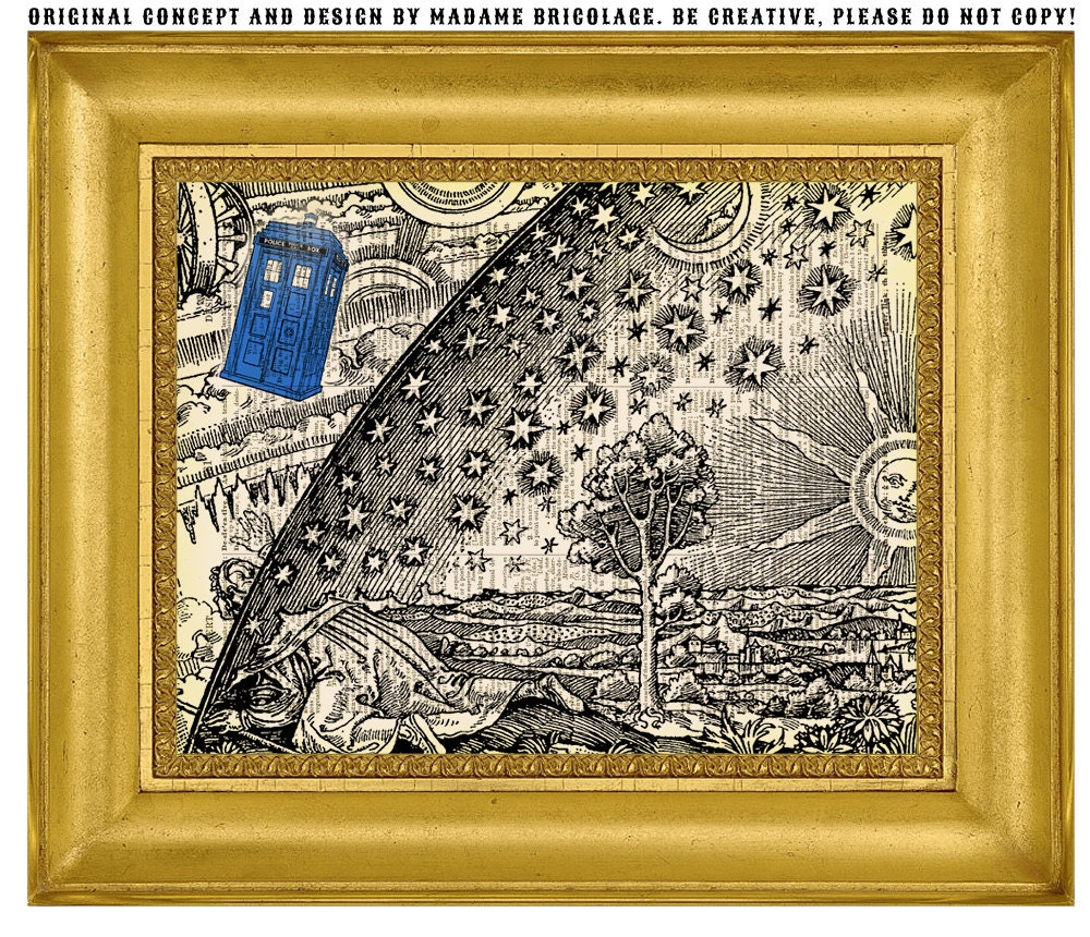 Dr. Who Tardis Alchemy - ORIGINAL ARTWORK - Dictionary Art Print Vintage Upcycled Antique Book Page no.293