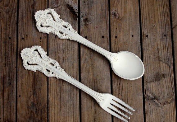 Large Spoon And Fork Vintage Wall Decor Shabby by MollyMcShabby