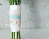 Lucky Penny Pocket Bouquet Wrap, Floral Vintage Handkerchief, Lace, Pink