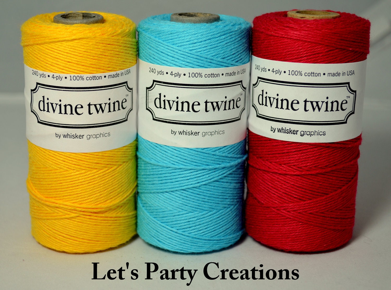 SOLID yellow, red, blue Bakers Twine--Divine Twine, Red Bakers Twine, Yellow Bakers Twine, Blue Bakers Twine (45 yards)