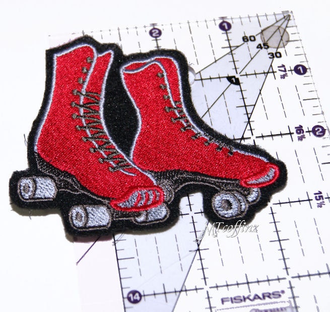 Red Roller Derby Quad Skates Iron On Embroidery Patch MTCoffinz