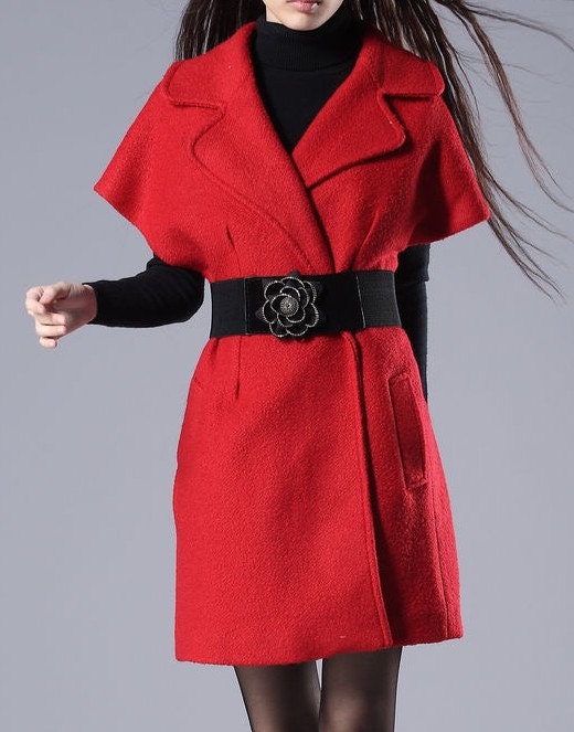 Red / Black wool Jacket Women dress Autumn Winter Spring---CO020