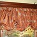 Custom Quality Rod Pocket Balloon Valance w-beaded tassle trim, interlined, cinnamon field, cream embroidered faux silk