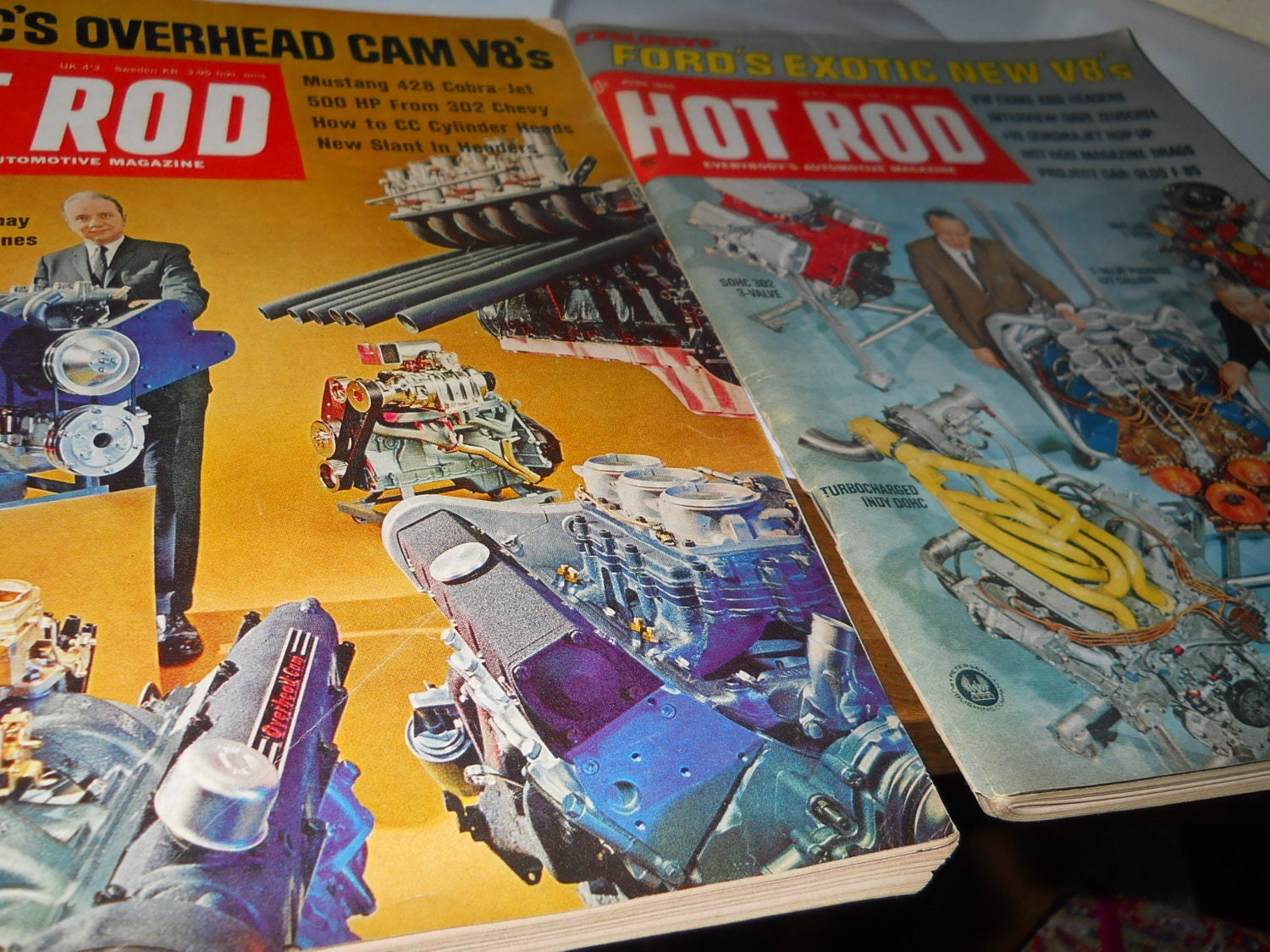 Hot rod mag may march and June 1968 Ford exotic V8 and Pontiac overhead cam V8