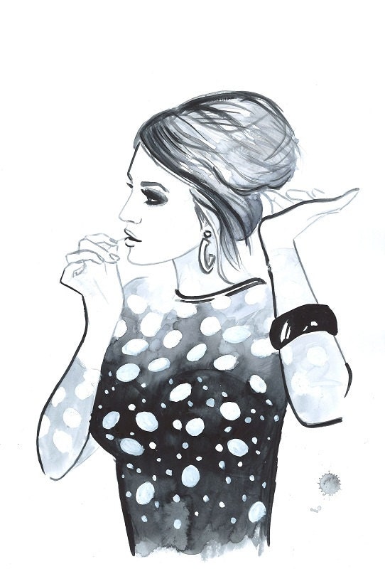 Print from Original Watercolor Illustration Vintage Retro Style Fashion Woman Art Painting tittled Hair Pin