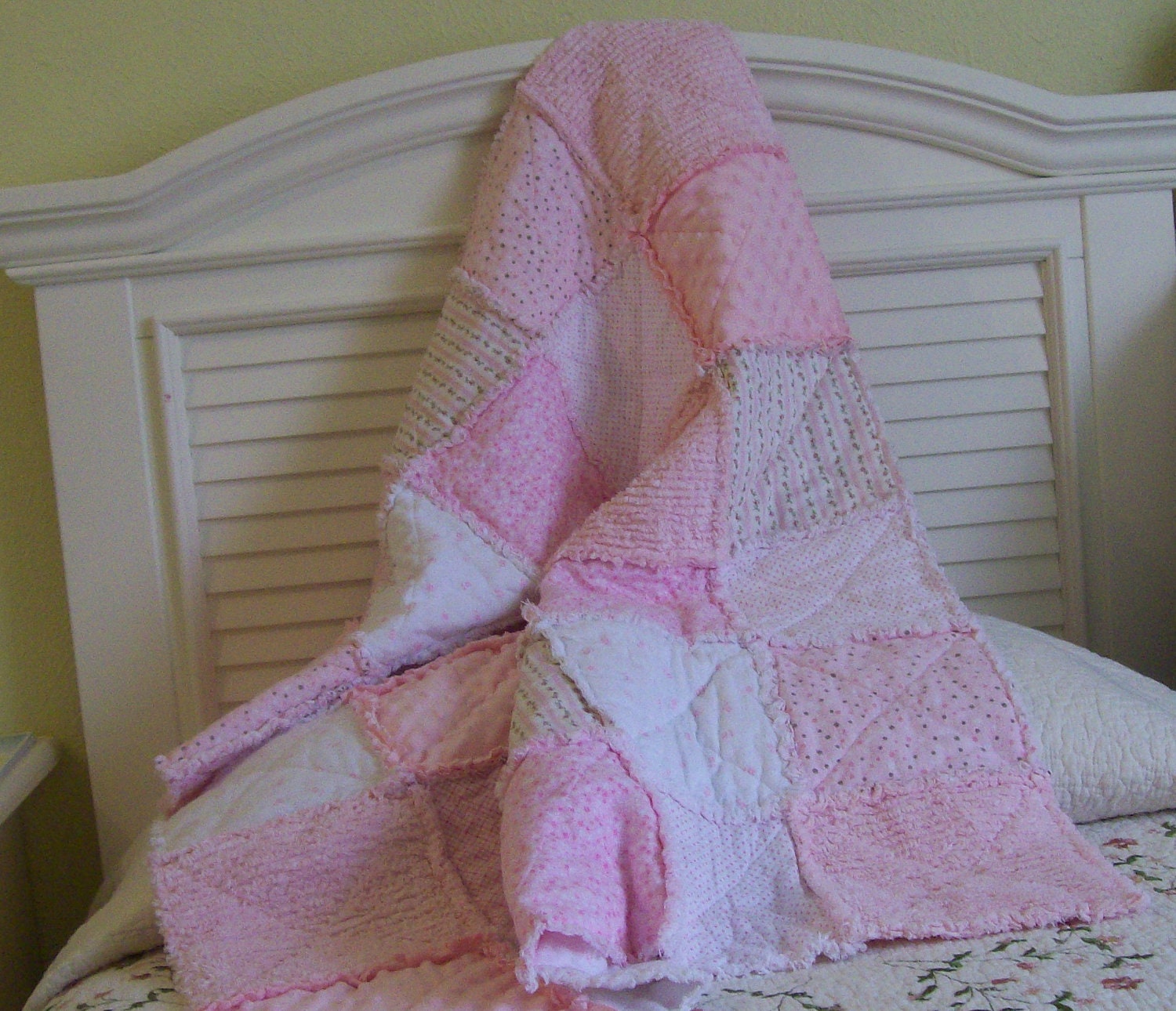 Rag Quilt Delicate Pinks Shabby Style Baby Gift Ready To Ship