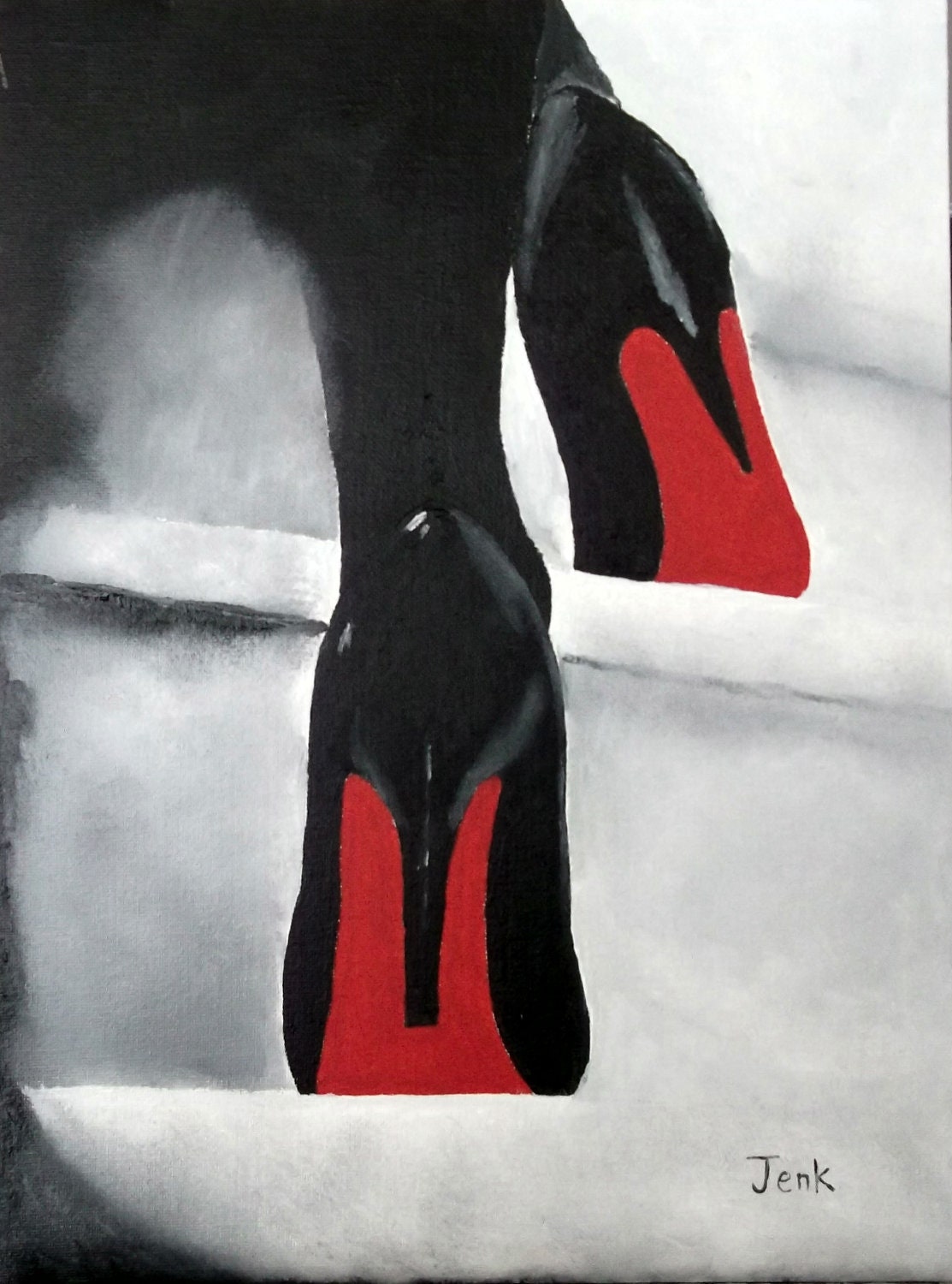 Art Print of CHRISTIAN LOUBOUTIN Womens Black Shoes Oil Painting 6 x 4 "  High Heels - SubjectArt