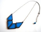 Cobalt  Blue Geometric Necklace, Wood Triangles Necklace,Geometric Jewelry