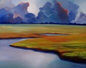 Original Painting by CES - Landscape Clouds Sky Storm Field Rural Prairies Clouds ART 20x18