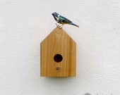 Wooden birdhouse with antique nail, natural minimalist design, unique eco friendly present for your garden - TheBirdOnTheTree