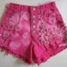 s a l e - Vintage Pink High Waist tie dye BLEACHED Destroyed trashed Denim STUDDED Cut Off jean Shorts xxs/xs