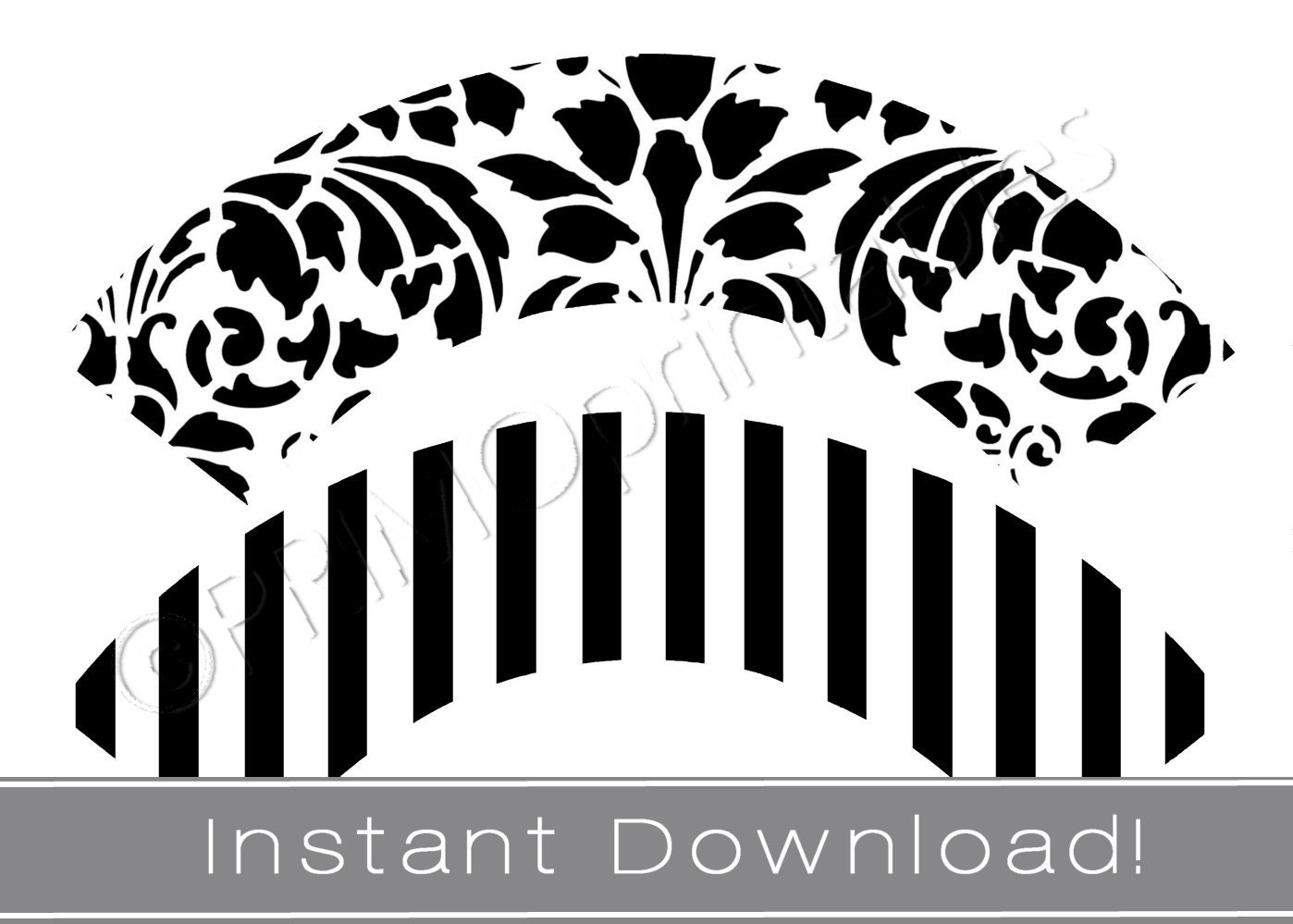 Printable cupcake wrappers INSTANT DOWNLOAD black and White Damask party decor printables DIY cup cake wraps Il_570xn