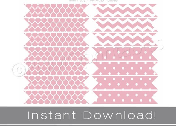 Printable straw flags INSTANT DOWNLOAD pink party decor printables DIY or cupcake flags Il_570xn