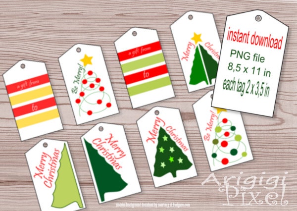Instant download Gift tags Hang tags for printing or digital scrapbooking 8,5 x 11 in PNG red green Christmas tree Il_170x135
