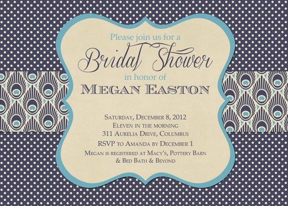 Peacock Pattern Polka Dot Bridal Shower Invitation - Printable Il_570xn