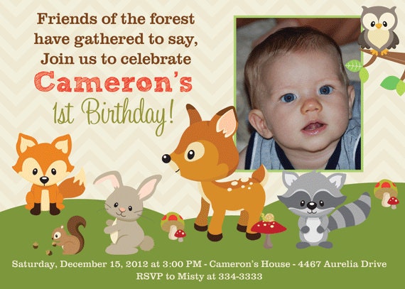 Woodland Forest Friends Photo Birthday Party Invitation - Printable Il_570xn