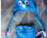 Galinha Pintadinha Blue Chick Hat and Diaper Cover Set Handmade Crochet Set baby photography props