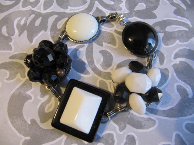 Bracelet, Repurposed Earrings, Black, White, Up Cycled Earrings, Gift Idea Under 15 Dollars