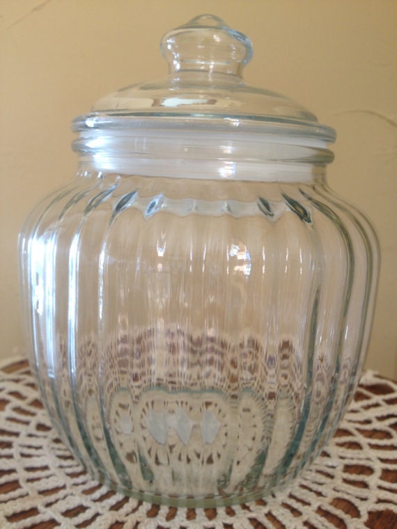 Vintage Ribbed Clear Glass Jarcanister Or By Joanntiques On Etsy