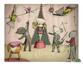 Cat art print - circus cats - secret life of the cat - A3 - large