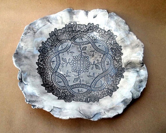 Brown Lace Ceramic Bowl hand built pottery