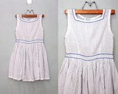 50s 6/7 yrs Swiss Dot Blue and White DRESS