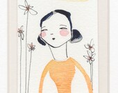 ORIGINAL ACEO, of a woman,  Artist trading cards, ATC whimsical watercolor by cori dantini