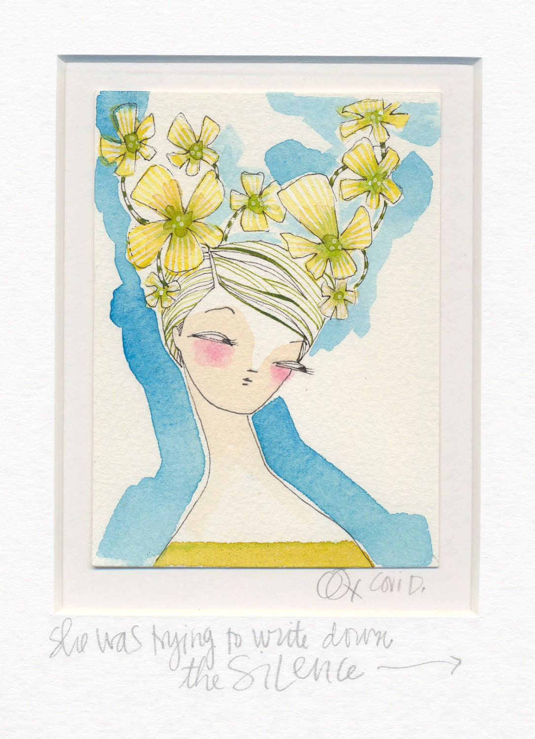 ORIGINAL ACEO, of a woman,  Artist trading cards, ATC whimsical watercolor by cori dantini