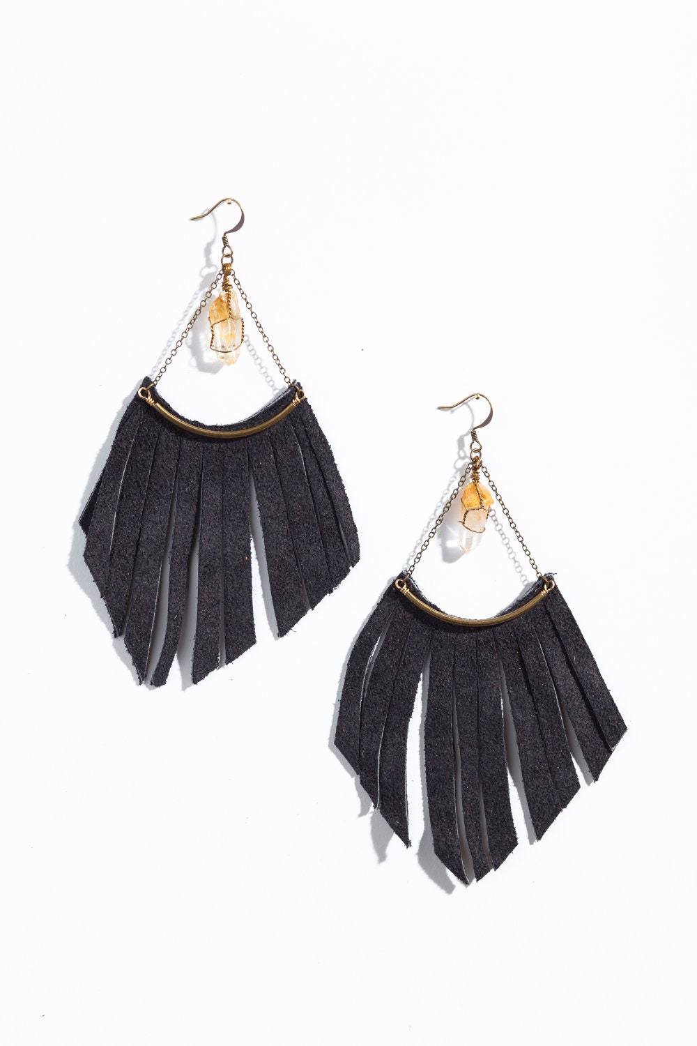 Suede fringe earrings with spruce ridge crystals