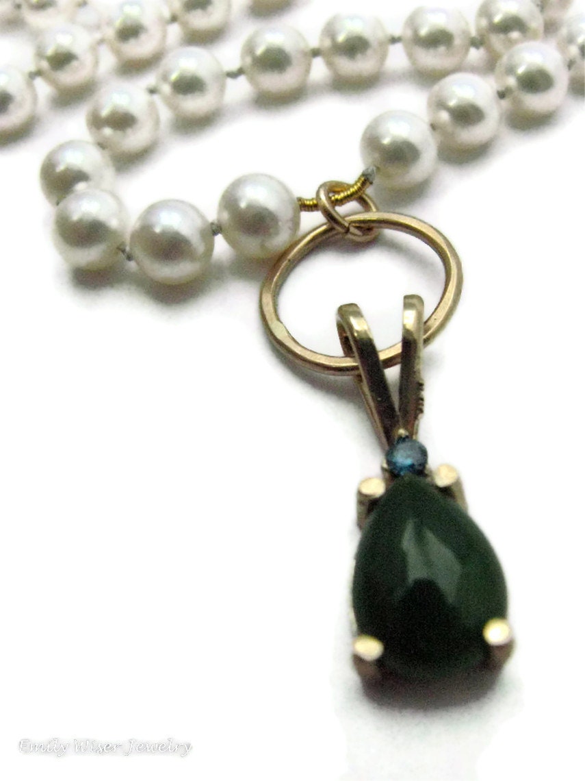 Jade, Pearl, 14K Gold, Blue Diamond Necklace