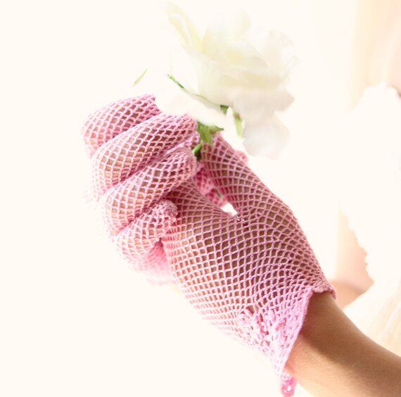Vintage pink gloves Bridal gloves crochet by whichgoose