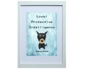 5 X 7 inch Logan the Doberman Pinscher Digital Art Print in Blue background , Dog Print , Wall Art, Deco Wall ,Vintage feel