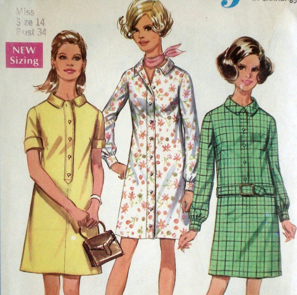 Vintage 1960s Shirtdress Pattern Simplicity 8084 Bust 34