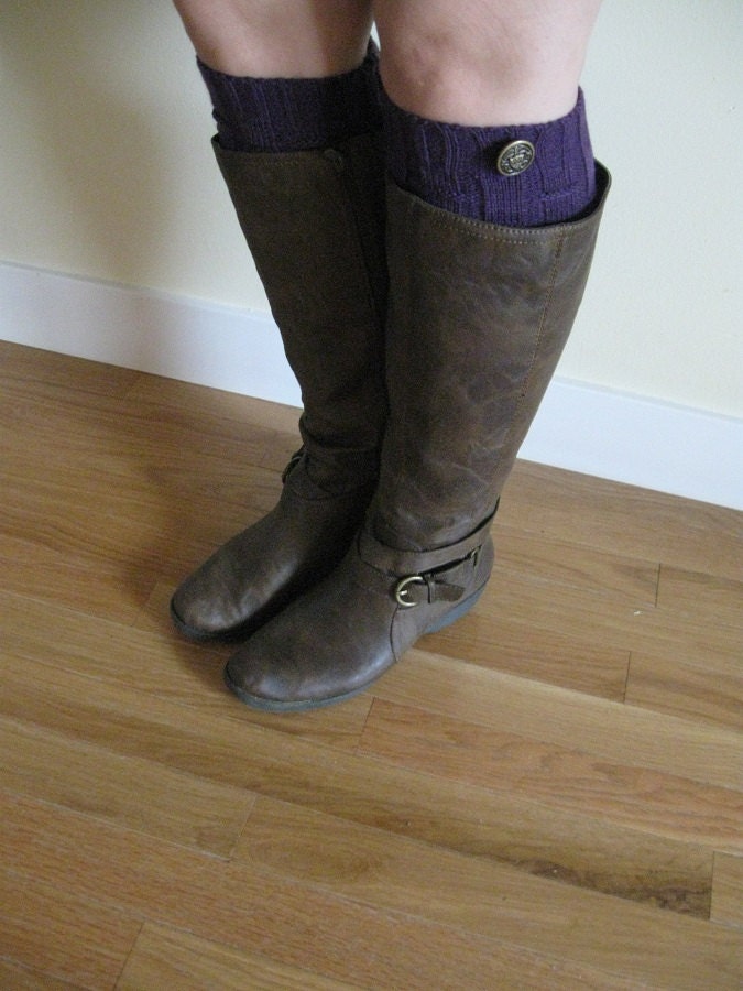 Purple knit boot socks / legwarmers with button