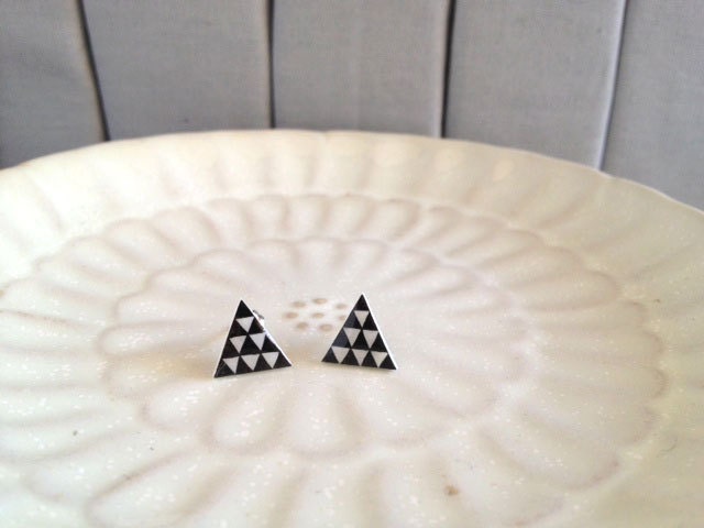 Hand Drawn Stacked Triangle Post Earrings Studs