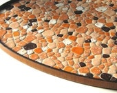 Vintage Tiled Mosaic Tray, Handmade Oval Tray, Handmade Mosaic Tray, Orange Brown Tile Tray