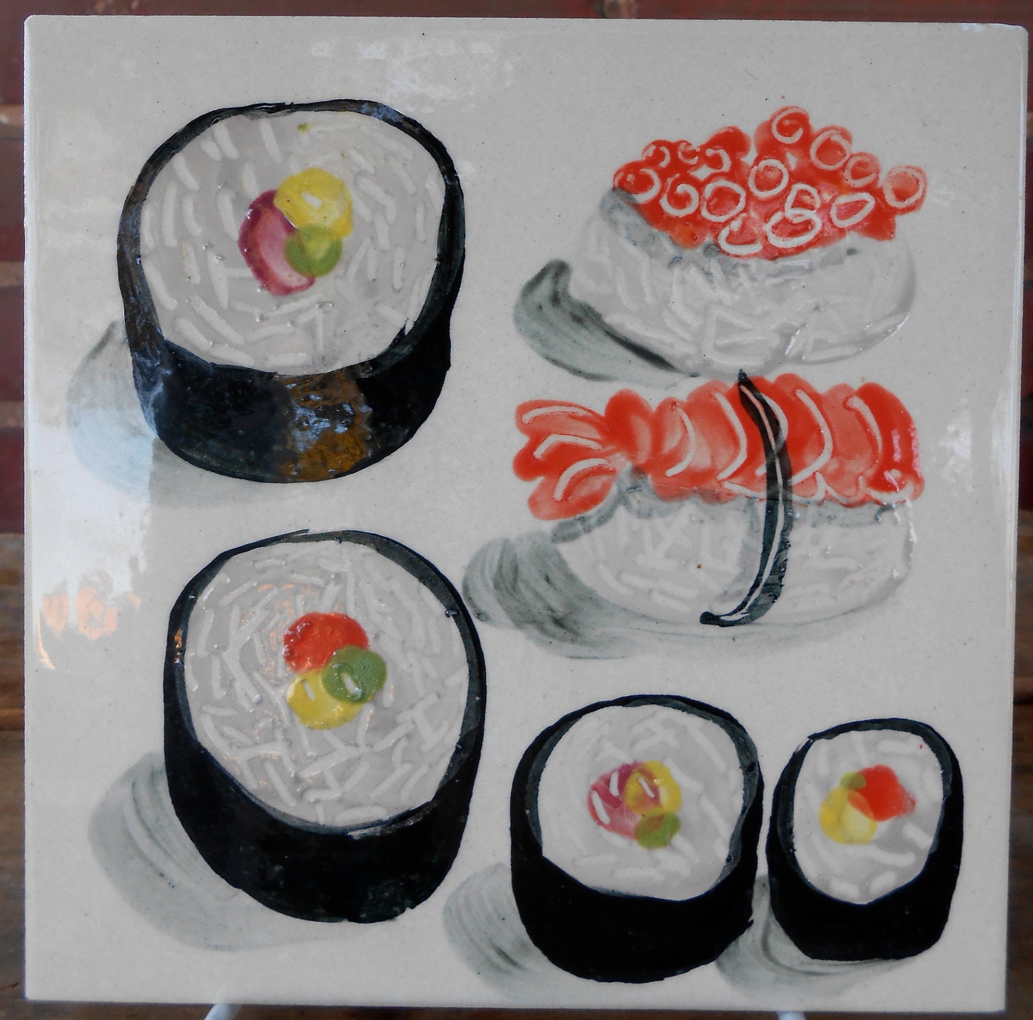 Sushi Trivet / Vintage Sushi Trivet / Vintage Tile / Vintage Ceramic Tile