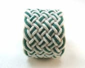 white and emerald green wide cotton rope bracelet cuff turks head knot 2888