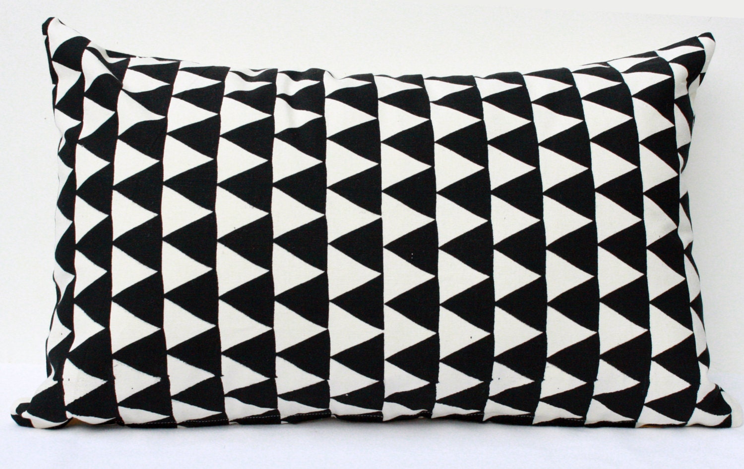 Mountains of Montana - black and natural triangle repeat pattern organic screenprinted pillow