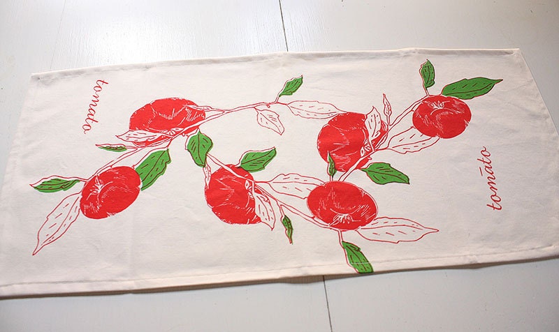 Hand-printed Tomato Vine Organic Cotton Table Runner Small