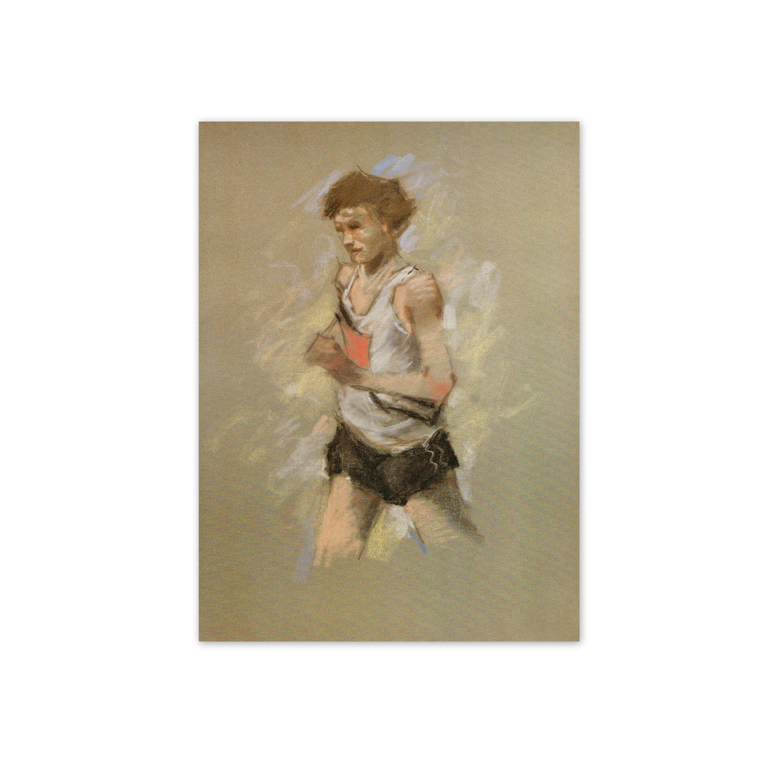 Vintage Art Print. The Marathon Runner. Drawing, Artist, Pastel, Portrait, Athlete. Ready to Frame. (No. 533)