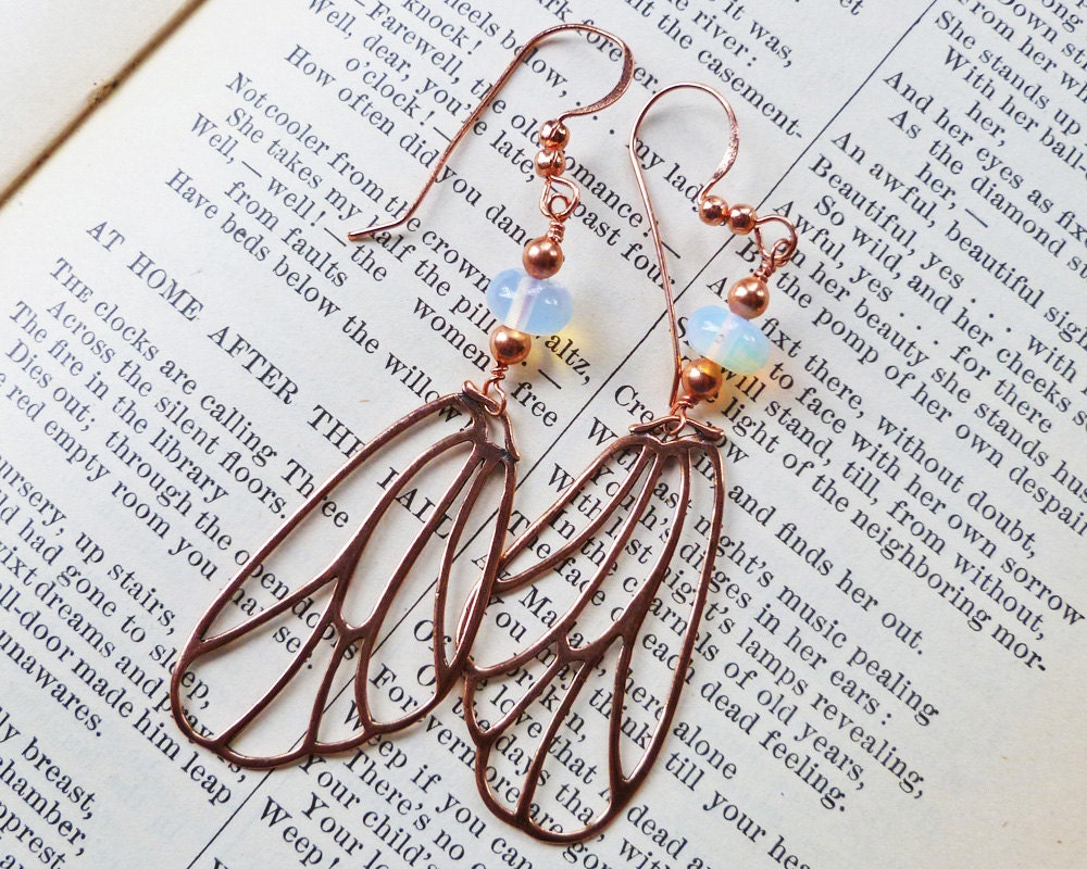 Copper Dragonfly Wing Earrings