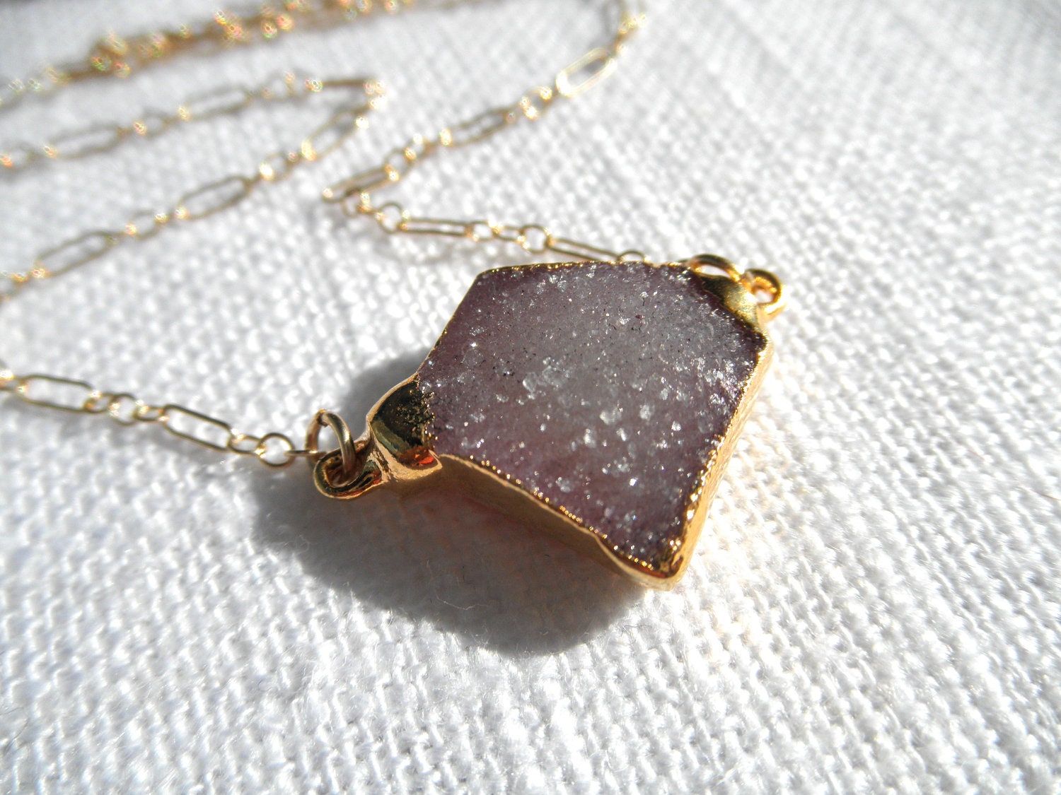 Purple gray druzy necklace  -druzy necklace - gold necklace -  D R U Z Y