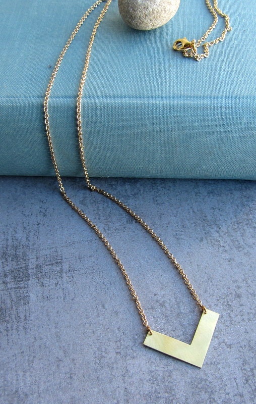 Gold raw brass chevron arrow long necklace, geometric jewelry, minimalist jewelry